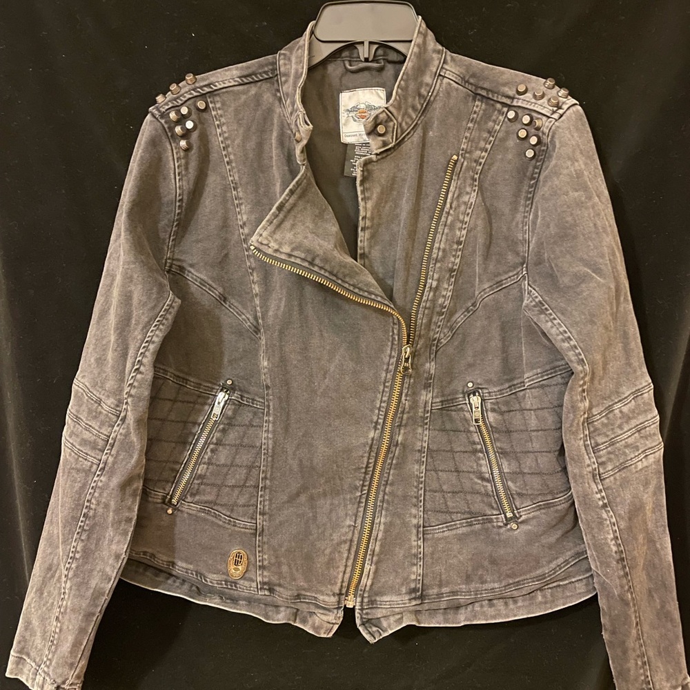 Harley Davidson Grey Denim Jacket with studs